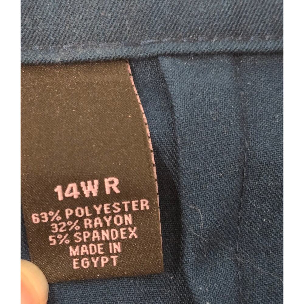Investment II Blue Teal Flat Front Dress Pants 14WR Plus Stretch Pockets - Picture 4 of 4